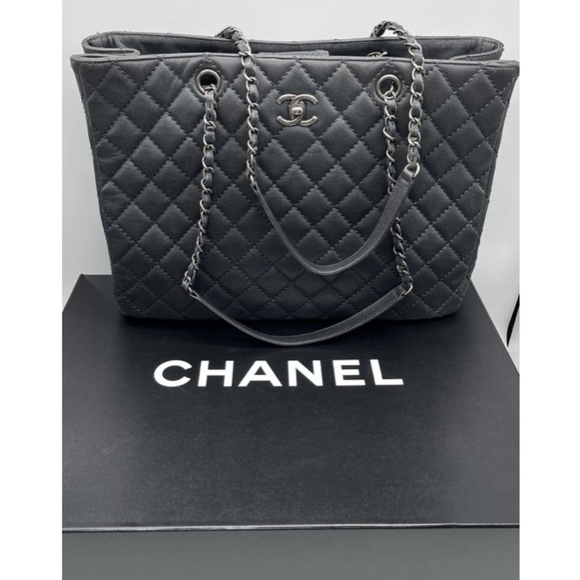 Chanel Charcoal Washed Grained Timeless Classic Large Chainlink Strap Tote Bag - Picture 1 of 12